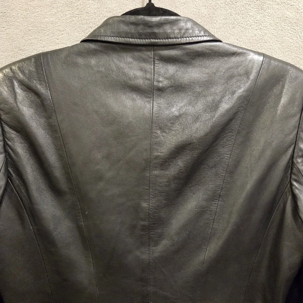 Talbots Black Leather Button Front Blazer Jacket Women's Size 6P Office Classic